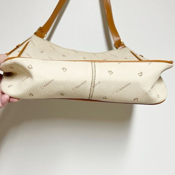 Vintage C. Valentino Leather Monogrammed Shoulder Bag Beige/Tan - Picture 2 of 7